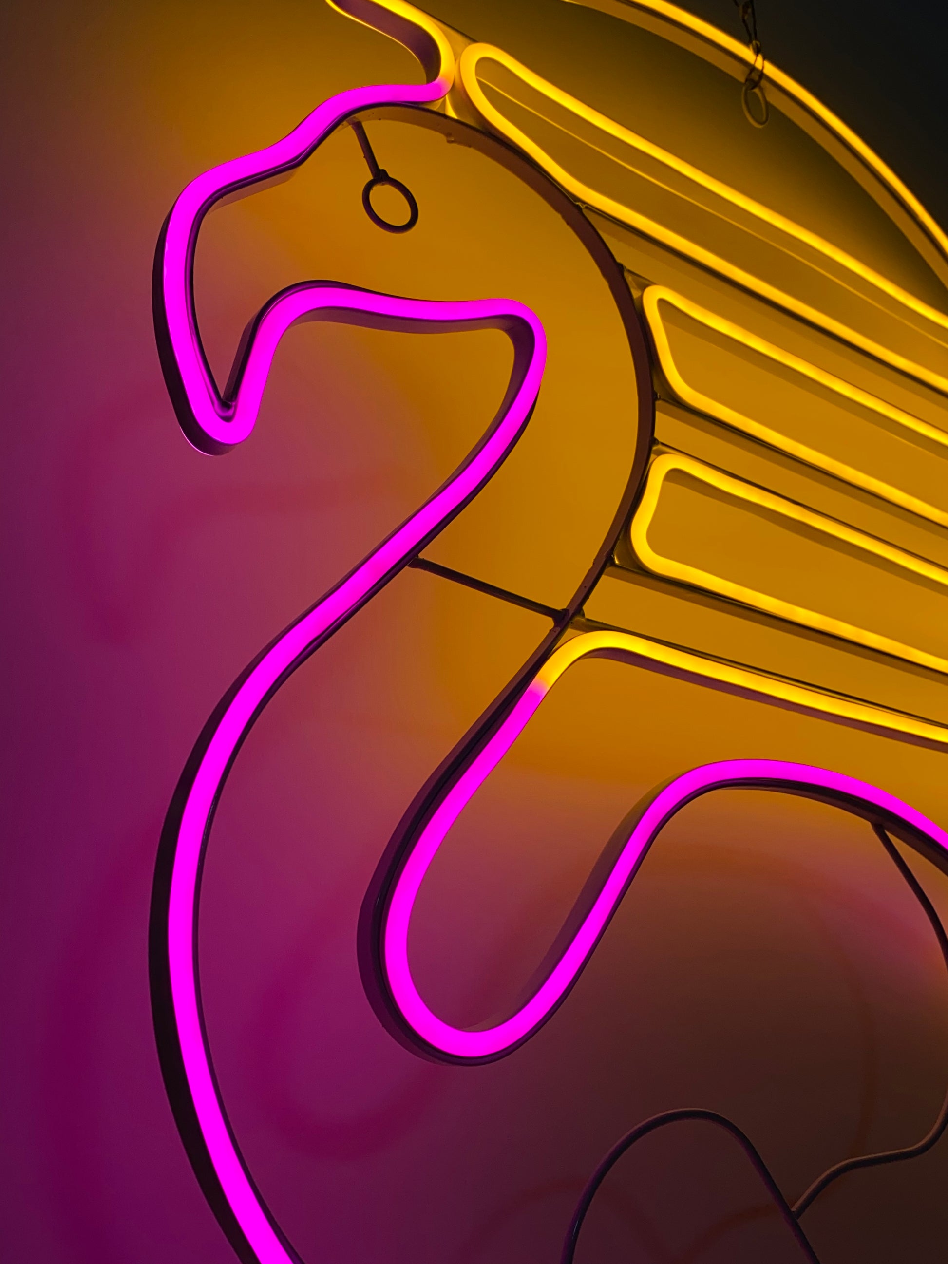 80s Miami flamingo sunset neon decor
