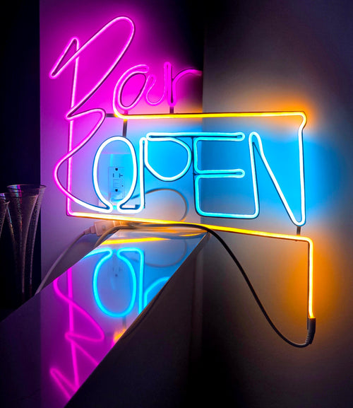 "Bar Open" neon decor