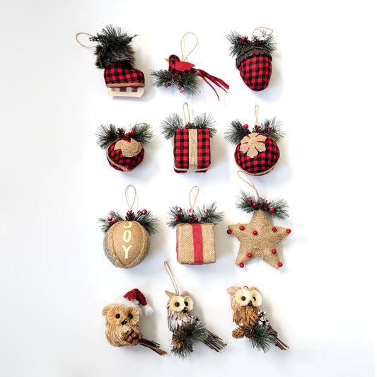 12pk assorted natural vintage looking Christmas tree decorative pendant ornaments